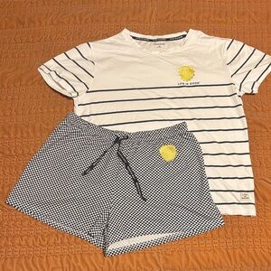 Life Is Good Navy Striped Tee and Checkered Shorts Set - Medium